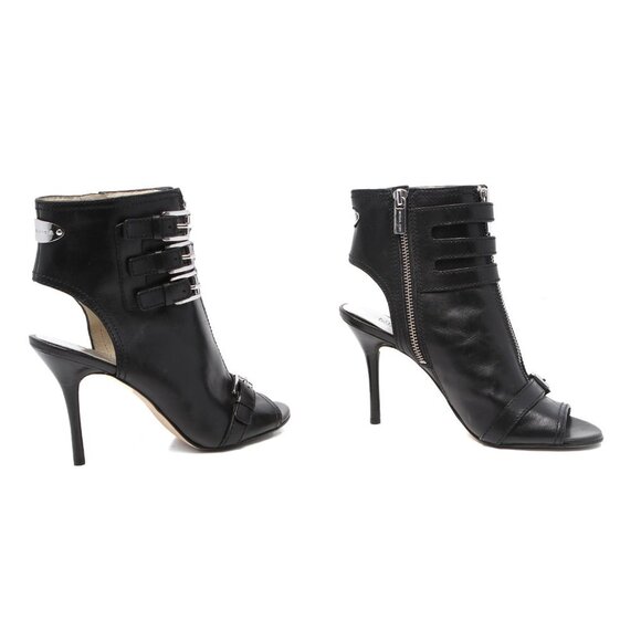 Michael Kors Leather Peep Toe Booties Ankle Shooties Boots Buckles Zippers Black - Picture 12 of 12